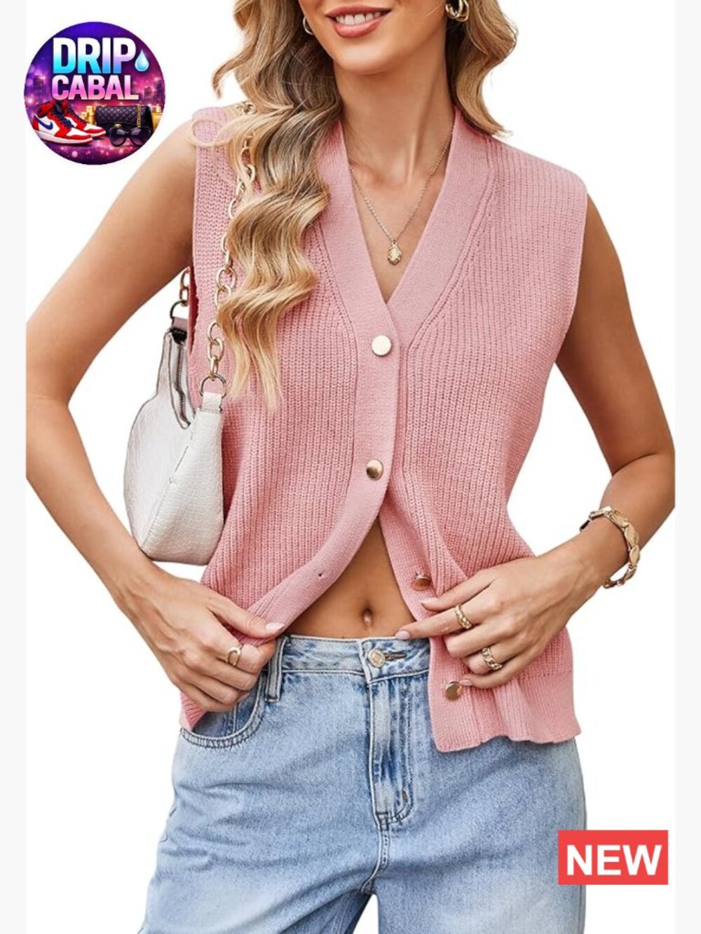 Sleeveless Cardigan Sweater Vest Button Front V-Neck Knit Top